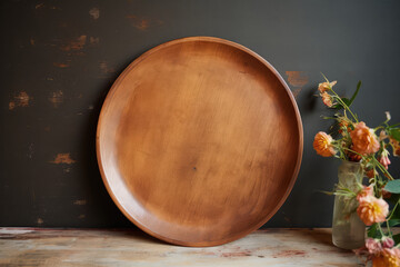 Vintage-Inspired Wooden Plate in Warm Light