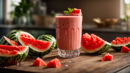 Poster - Fresh watermelon smoothie on the table