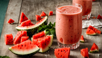 Wall Mural - Fresh watermelon smoothie on the table organic