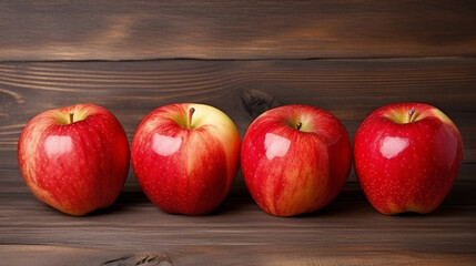 Wall Mural - Ripe red apples on wooden background, Fruits concept. AI Generative