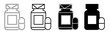 © Abay - Black and white illustration of a capsule bottle. Capsule bottle icon collection with line. Stock vector illustration.