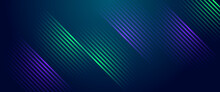 Blue And Green Vector Glowing Tech Geometric 3D Line Modern Abstract Banner. Futuristic Technology Lines Background Design. Modern Graphic Element. Horizontal Banner Template