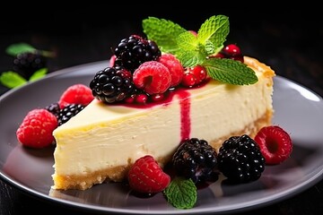 Poster - Healthy summer dessert with organic ingredients and fresh berries - cheesecake.