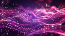 Digital Purple Particles Wave And Light Abstract Background With Shining Dots And Stars. Abstract Wallpaper Art.  Backdrop Concept. 