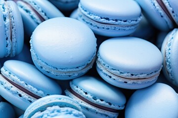 Wall Mural - Close up background of traditional French blue macarons with assorted fillings