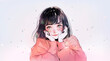 © Hamupata - 頬杖をついて正面を見るかわいい女性の水彩イラスト