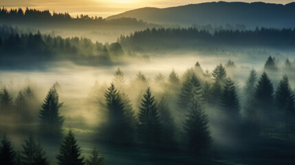 Canvas Print - Foggy morning in the mountains