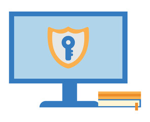 Sticker - data security illustration with monitor with key