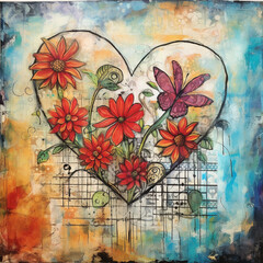 Poster - Watercolor Valentine Heart Brick Wall