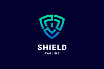 Cyber Security Shield and Lock logo icon design template vector modern technology color gradient