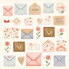 Poster - Watercolor Love Letters and Envelopes
