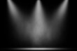 Spotlight white smoke on wood stage dark background.