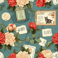Poster - Love Letters and Envelopes Seamless Patterns