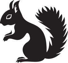 Vector Squirrel Silhouette Black And White Icon On White Background