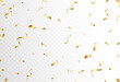 Confetti explosion on transparent background. Shiny golden paper pieces flying and spreading