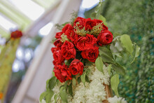 Bouquet Of Red Artificial Flower In Indian Wedding
