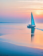 a sailboat on the water at sunset on the beach
