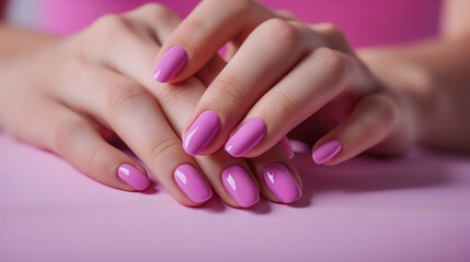 Manicured nails with pink polish.