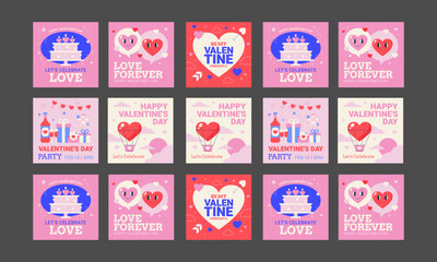 Canvas Print - happy velentine day social media post vector flat design