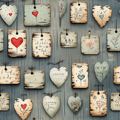 Poster - Rustic Love Signs Seamless Patterns