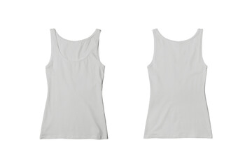 Wall Mural - Woman Ash Grey Ribbed Tank Top Shirt Front and Back View for Product Mockup