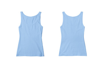 Wall Mural - Woman Baby Blue Ribbed Tank Top Shirt Front and Back View for Product Mockup.Woman Baby Blue Ribbed Tank Top Shirt Front and Back View for Product Mockup.