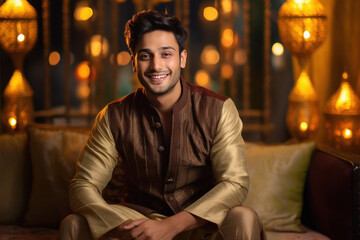 Canvas Print - Young indian man in traditional wear.