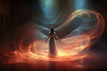 Poster - Flowing Light colorful wave. Energy bright. Generate Ai
