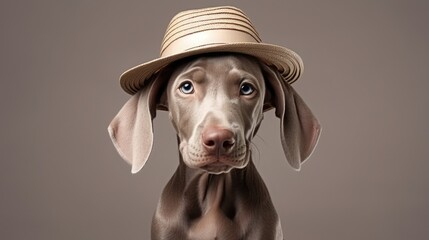 Wall Mural - portrait of weimaraner dog in stylish hat, canine isolated on clean background