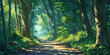 © dan - anime cartoon style woodland forest background banner, generated ai