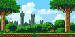 Castle background video game style illustration castles towers 8-bit, vintage computer graphics, generated ai