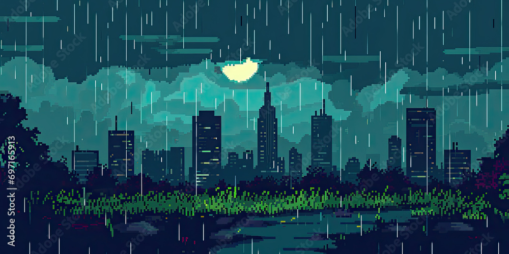 Retro gaming rain background, raining backdrop vintage graphics, old ...
