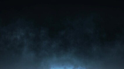 Poster - Blue Color focus overlay blur light passing into fire Smoke slowly floating in Steam moving Loop on a black background, Seamless loop 4K footage for editing assets, Smoke