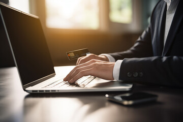 close-up of a businessman's hand working on laptop