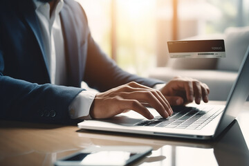 close-up of a businessman's hand working on laptop