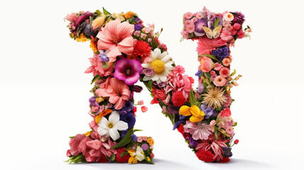 Sticker - alphabet from flowers - letter N