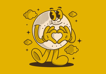 Wall Mural - Ball character with happy face, hands forming heart sign
