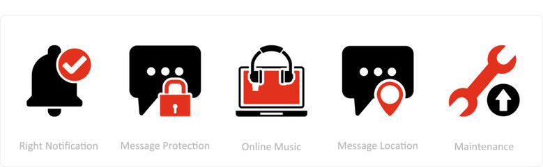 A set of 5 Contact icons as right notification, message protection, online music