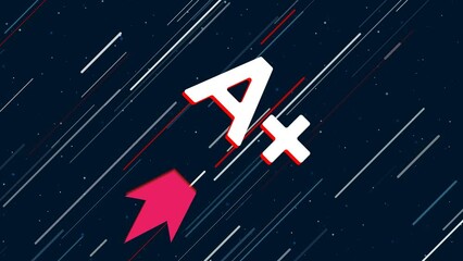 Poster - A plus symbol flies through the universe on a jet propulsion. The symbol in the center is shaking due to high speed. Seamless looped 4k animation on dark blue background with stars