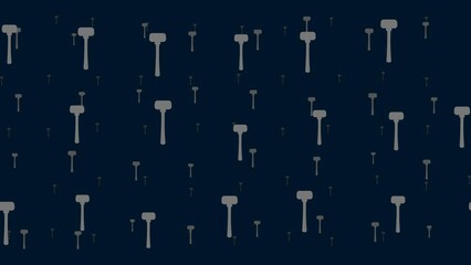 Poster - Mallet symbols float horizontally from left to right. Parallax fly effect. Floating symbols are located randomly. Seamless looped 4k animation on dark blue background