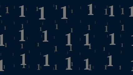 Poster - Number one symbols float horizontally from left to right. Parallax fly effect. Floating symbols are located randomly. Seamless looped 4k animation on dark blue background
