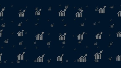 Poster - Chart up symbols float horizontally from left to right. Parallax fly effect. Floating symbols are located randomly. Seamless looped 4k animation on dark blue background
