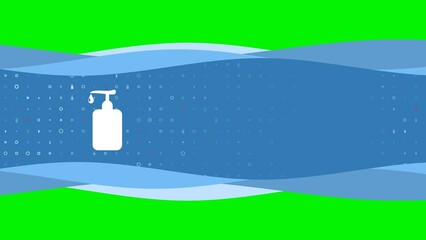 Poster - Animation of blue banner waves movement with white liquid soap symbol on the left. On the background there are small white shapes. Seamless looped 4k animation on chroma key background