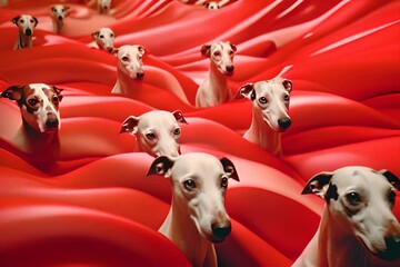 Aufkleber - Whippets in a symphony of racing, forming abstract patterns that illustrate the coordinated and rhythmic nature of the sport. 