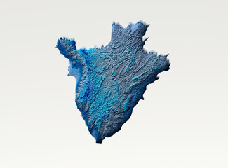 Wall Mural - 3d Deep Blue Water Burundi Map Shaded Relief Texture Map On White Background 3d Illustration