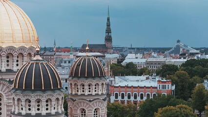 Wall Mural - Beautiful aerial view of Riga city - the capital of Latvia. Christ Cathedral - Famous Church And Landmark