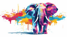  Elephant Colorful Splash. Vector Illustration 