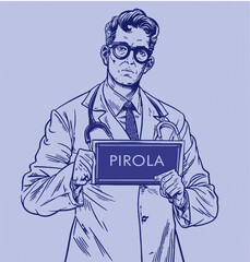 Wall Mural - Doctor holds a sign with the words pirola the new variant of covid-19. AI