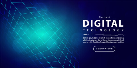 Digital technology futuristic blue green background, internet network connection, abstract cyber information communication, science innovation future tech, Ai big data line dot, illustration vector 3d