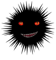 Wall Mural - cheerful black monster with red eyes and bared mouth